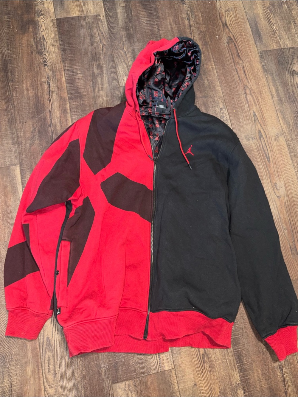 Nike Air Jordan Hoodie Pants Set Red Black Jumpman Full Zip Tracksuit